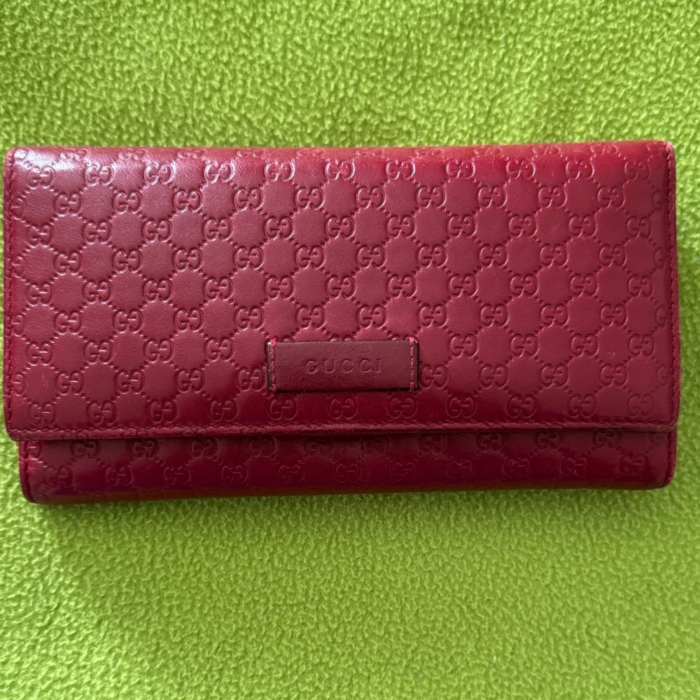 Gucci Red Signature Embossed Leather Wallet